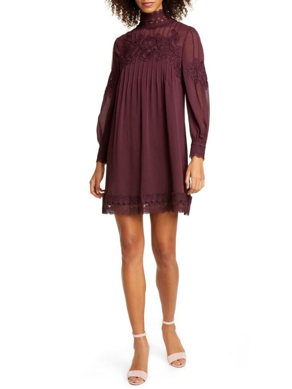 Ted Baker London Anneah High Neck Lace Tunic Dress Plum, Size 2-US Size 6